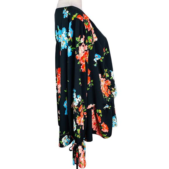 ASOS Blouse Top Size 18 Black Floral Bell Sleeves V-Neck Peplum - Picture 5 of 9